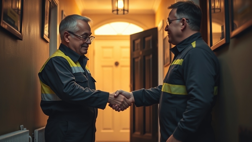 Engineer shaking hands with a Chiswick homeowner after locating their leak