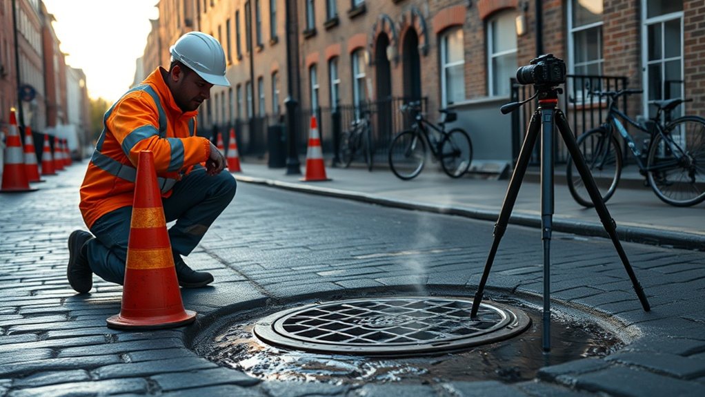 Engineer carrying out water mains leak detection in Chiswick